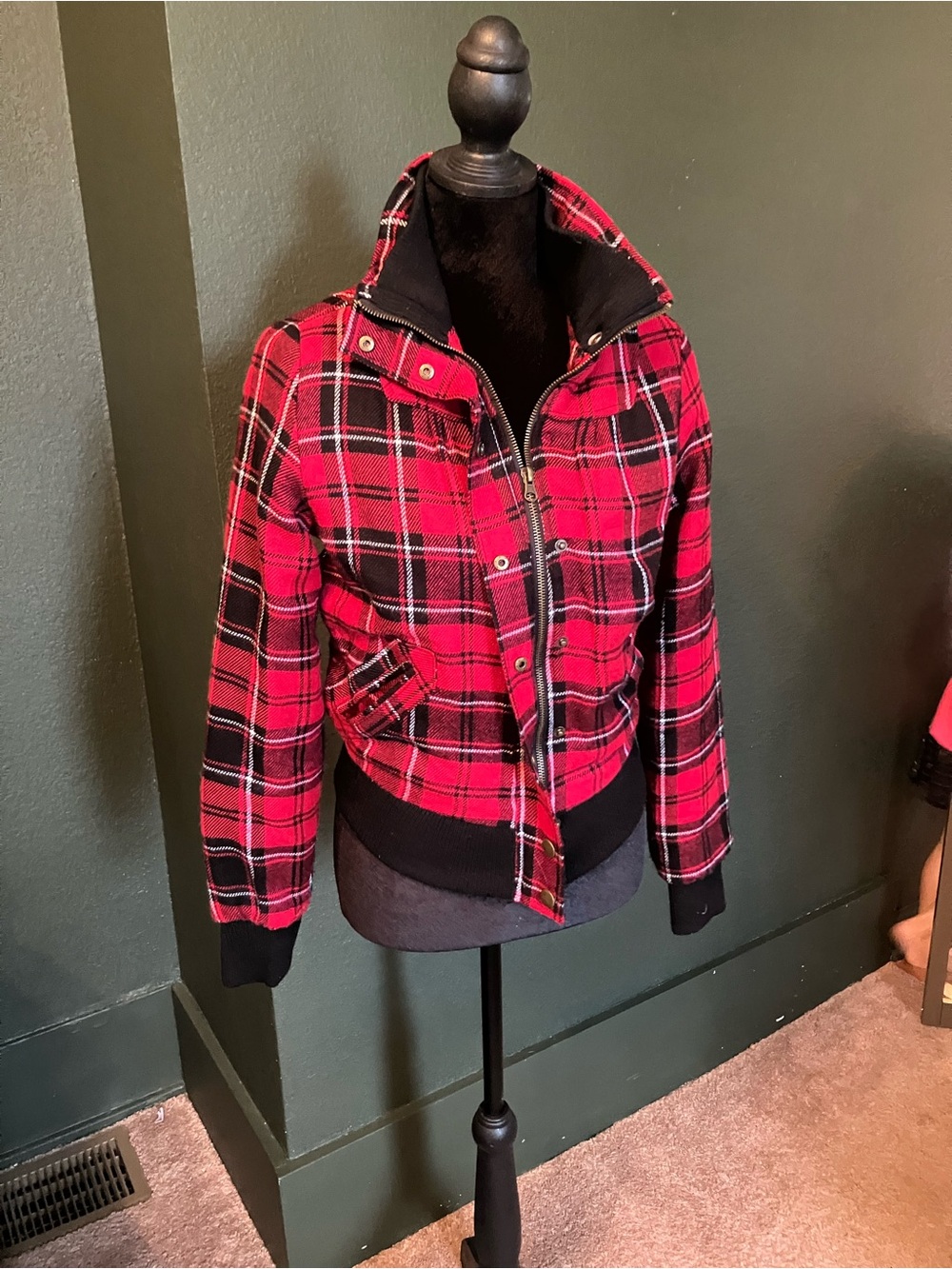 Mudd Red and Black Plaid Bomber Jacket
